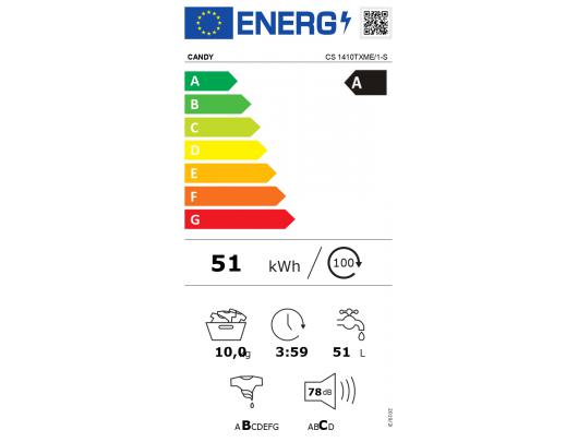 Skalbimo mašina Candy Washing Machine CS 1410TXME/1-S Energy efficiency class A Front loading Washing capacity 10 kg 1400 RPM Depth 58 cm Width 60 cm