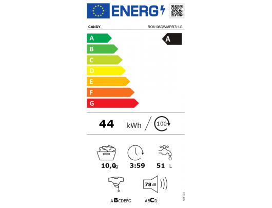 Skalbimo mašina Candy Washing Machine RO6106DWMRR7/1-S Energy efficiency class A Front loading Washing capacity 10 kg 1600 RPM Depth 58 cm Width 60 c