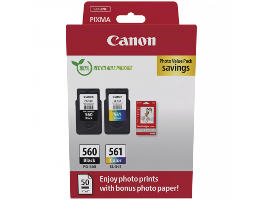 Canon PG-560/CL-561 Ink Cartridge + Photo Paper Value Pack