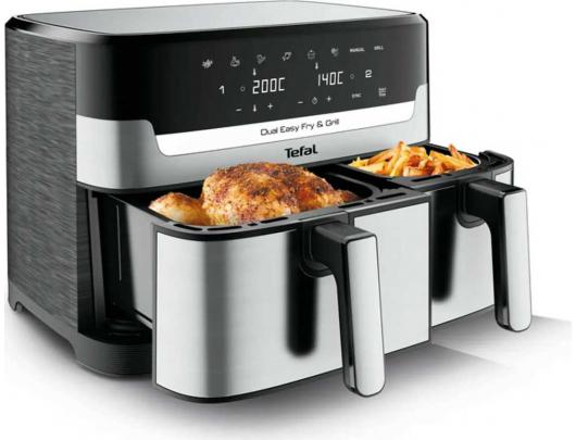 Karšto oro gruzdintuvė TEFAL Fryer | EY905D10 | Capacity 5.2+3.1 L | Hot air technology | Stainless Steel/Black