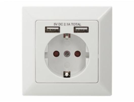 Safety socket skirta flush mounting with 2 USB ports | DA-70613