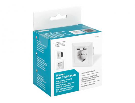 Safety socket skirta flush mounting with 2 USB ports | DA-70613