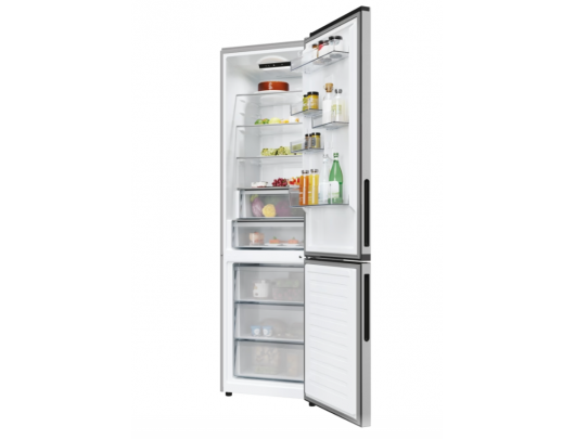 Šaldytuvas Candy CNCQ2T620EX Refrigerator, E, Free standing, Combi, Height 205 cm, Fridge net 289 L, Freezer net 120 L, Stainless Steel