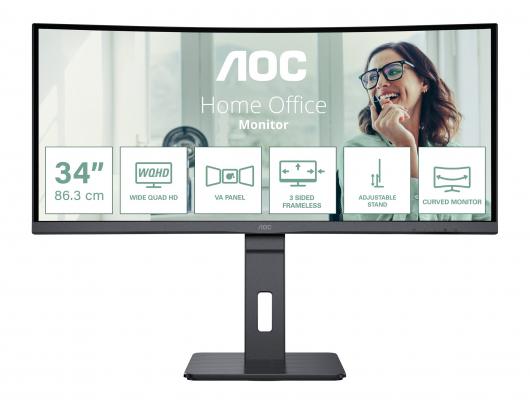 Monitorius AOC Pro-line | CU34P3CV | 34 in | VA | UWQHD 3440x1440 at 100 Hz | 300 cd/m² | HDMI, DisplayPort, USB-C | 65 Watt | Height, swivel, tilt |