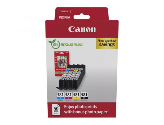 Rašalo kasetė/popieriaus rinkinys Canon 581 C/M/Y/BK Photo Value Pack Juoda Geltona Žydra Purpurinė