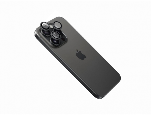 Apsauginis lęšis FIXED Apple iPhone 16 Pro 16 Pro Max Grūdintas stiklas aliuminio rėmas Skaidrus Juodas