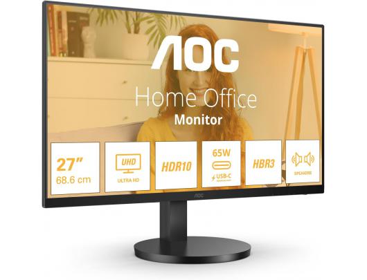 Monitorius AOC U27B3M, 27 in, VA, 4K UHD (2160p) 3840x2160 at 60 Hz, 300 cd/m², HDMI, DisplayPort, aukštis, pakreipimas