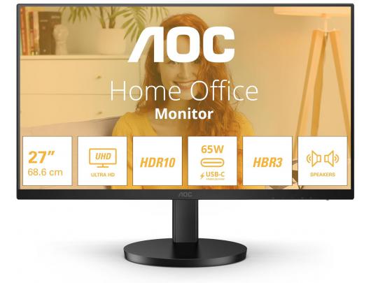 Monitorius AOC U27B3M, 27 in, VA, 4K UHD (2160p) 3840x2160 at 60 Hz, 300 cd/m², HDMI, DisplayPort, aukštis, pakreipimas