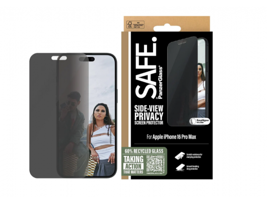 Ekrano apsauga SAFE by PanzerGlass Apple iPhone 16 Pro Max Grūdintas stiklas polietileno tereftalatas (PET) Skaidrus Juodas