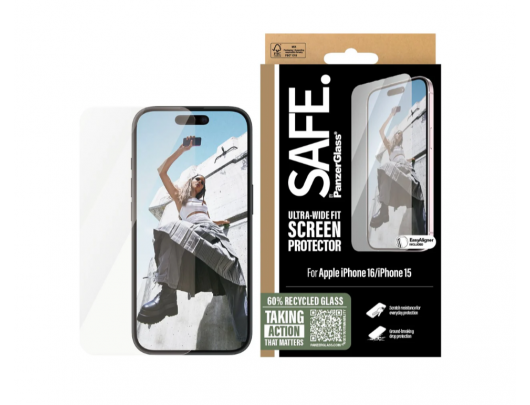 Ekrano apsauga SAFE by PanzerGlass Apple iPhone 15 16 Grūdintas stiklas polietileno tereftalatas (PET) Skaidrus