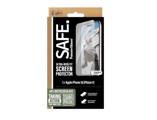 Ekrano apsauga SAFE by PanzerGlass Apple iPhone 15 16 Grūdintas stiklas polietileno tereftalatas (PET) Skaidrus