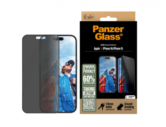 Apsauginis stiklas PanzerGlass Apple iPhone 16 Juoda Skaidri