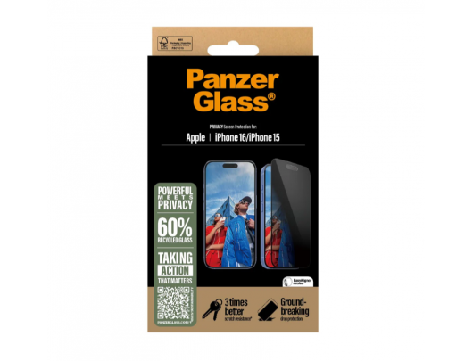 Apsauginis stiklas PanzerGlass Apple iPhone 16 Juoda Skaidri
