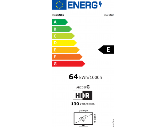 Televizorius Hisense 55U6NQ 55 colių 139 cm 4K UHD VIDAA U