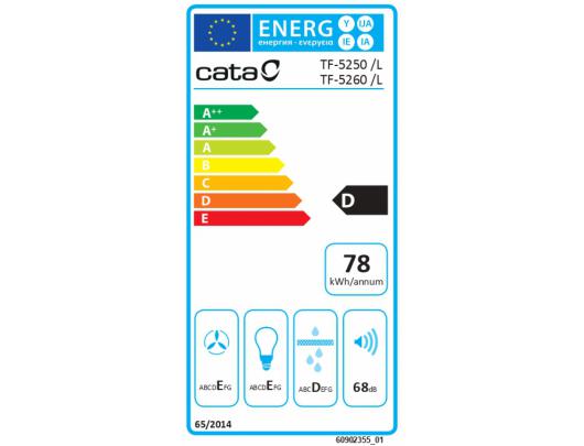 Gartraukis CATA TF-5260, teleskopinis, energijos efektyvumo klasė D, plotis 60 cm, 325 m³/h, slankiklis, LED, baltas.