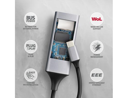 Adapteris AXAGON ADE-TXPD, USB-C Gigabit Ethernet, su PD 100W