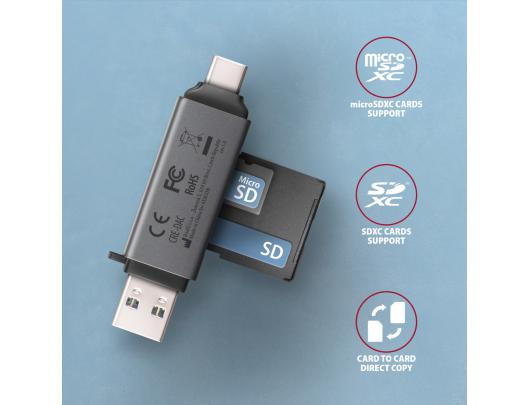Kortelių skaitytuvas AXAGON CRE-DAC USB 3.2 Gen 1/USB 3.1 Gen 1/USB 3.0/USB 2.0/USB 1.1