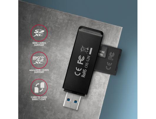 Kortelių skaitytuvas AXAGON CRE-S2N USB 3.2 Gen 1 USB 3.1 Gen 1 USB 3.0 USB 2.0 USB 1.1