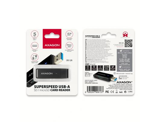 Kortelių skaitytuvas AXAGON CRE-S2N USB 3.2 Gen 1 USB 3.1 Gen 1 USB 3.0 USB 2.0 USB 1.1