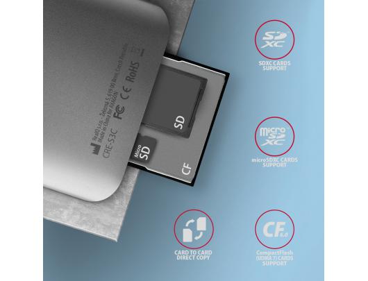 Kortelių skaitytuvas AXAGON CRE-S3C USB 3.2 Gen 1/USB 3.1 Gen 1/USB 3.0/USB 2.0/USB 1.1