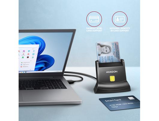 Kortelių skaitytuvas AXAGON Universalus USB kontaktinis Smart/ID kortelių skaitytuvas USB 2.0/USB 1.1
