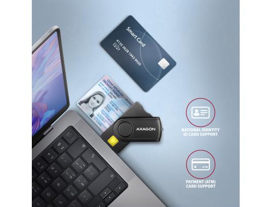 ID kortelių skaitytuvas AXAGON Compact travel, USB-A ir USB-C kontaktas, Smart/ID kortelės ir SD/microSD/SIM kortelės, USB 2.0/USB 1.1
