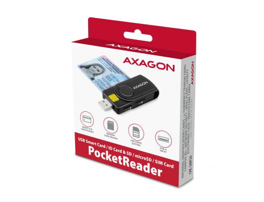ID kortelių skaitytuvas AXAGON Compact travel, USB-A ir USB-C kontaktas, Smart/ID kortelės ir SD/microSD/SIM kortelės, USB 2.0/USB 1.1