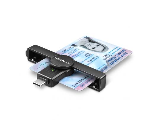 ID kortelių skaitytuvas AXAGON CRE-SMPC, sulankstomas, USB-C, Smart/ID, USB 2.0/USB 1.1
