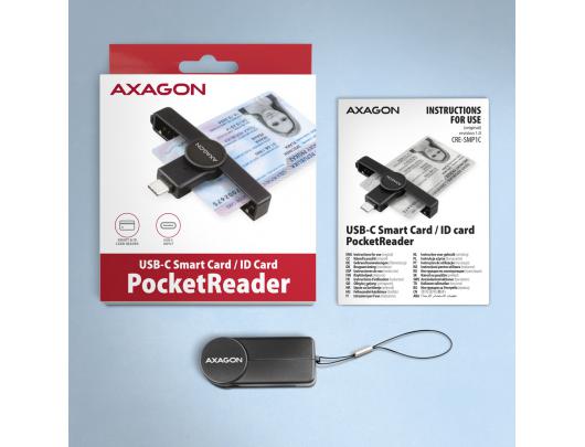 ID kortelių skaitytuvas AXAGON CRE-SMPC, sulankstomas, USB-C, Smart/ID, USB 2.0/USB 1.1