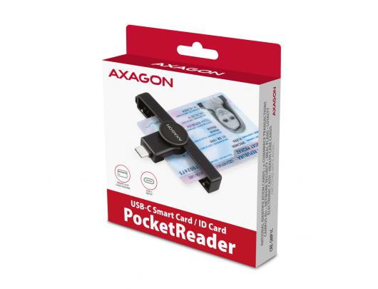 ID kortelių skaitytuvas AXAGON CRE-SMPC, sulankstomas, USB-C, Smart/ID, USB 2.0/USB 1.1