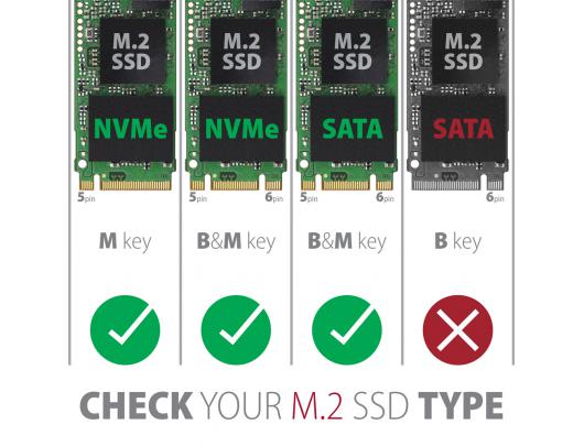 Kietojo disko dėklas AXAGON EEM2-SB2 M.2 NVMe/M.2 SATA USB 3.2 (Gen 1)