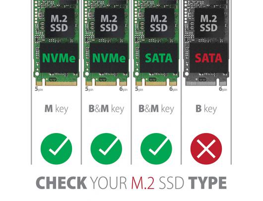 Kietojo disko dėklas AXAGON EEM2-SG2 M.2 NVMe/M.2 SATA USB 3.2 (Gen 2)