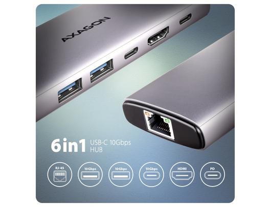 USB-C daugiafunkcis adapteris AXAGON Multi port USB 3.2 (Gen 2) 10Gbps hub
