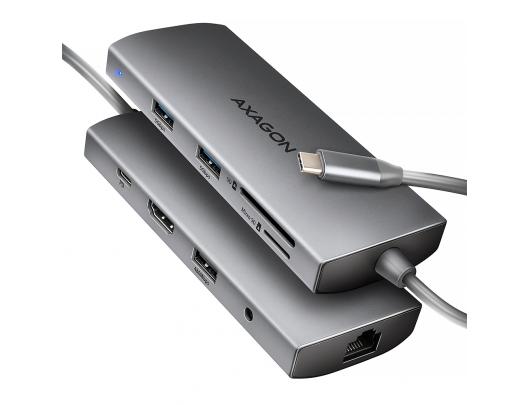 Jungčių stotelė USB-C šakotuvas AXAGON Audio USB-A 2 lizdai HDMI DisplayPort Ethernet PD
