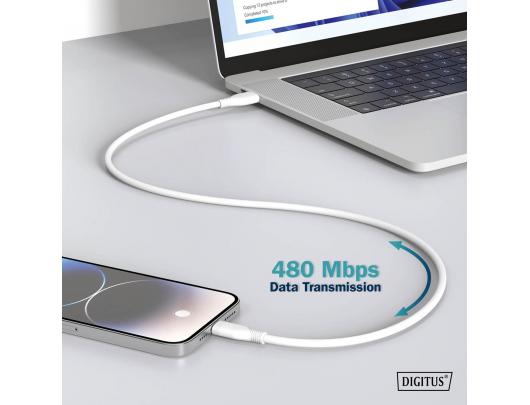 Kabelis Digitus USB-C 1 m Balta