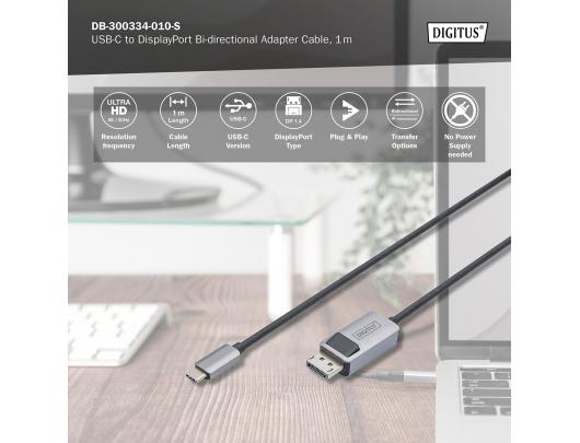 Vaizdo adapterio kabelis Digitus USB-C į DisplayPort 1 m juodas