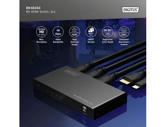 HDMI komutatorius Digitus DS-55333 8K Juodas