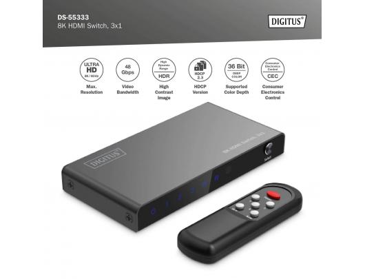 HDMI komutatorius Digitus DS-55333 8K Juodas