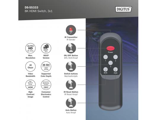 HDMI komutatorius Digitus DS-55333 8K Juodas
