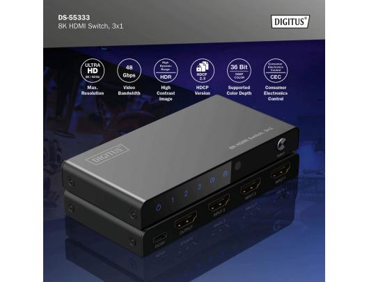 HDMI komutatorius Digitus DS-55333 8K Juodas