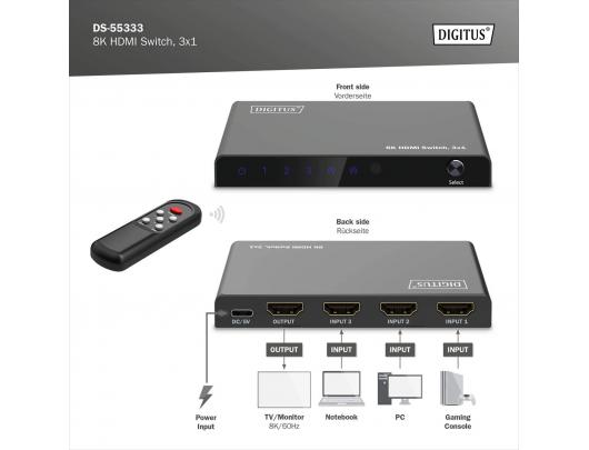 HDMI komutatorius Digitus DS-55333 8K Juodas