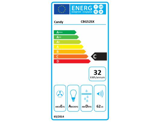 Gartraukis Candy CBG52SX, energijos efektyvumo klasė C, plotis 52 cm, 168 m³/h, mechaninis, LED, sidabrinis