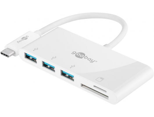 Adapteris Goobay USB-C Multiport 3x USB-A Kortelių skaitytuvas Balta