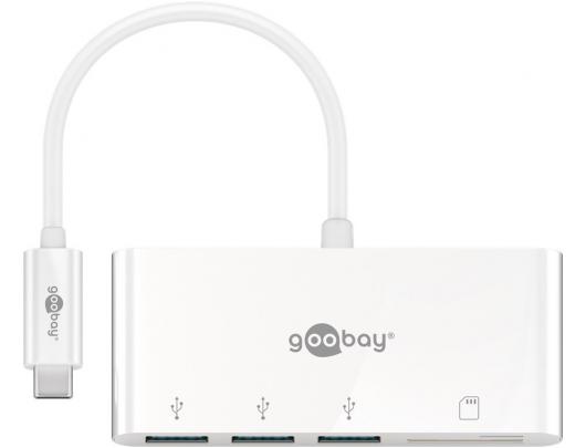 Adapteris Goobay USB-C Multiport 3x USB-A Kortelių skaitytuvas Balta