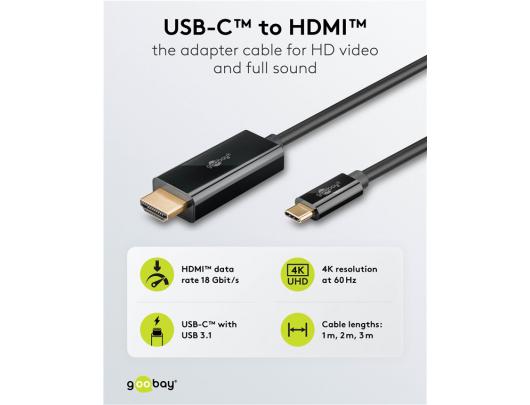 Kabelis Goobay USB-C į HDMI 4K 60 Hz 1 m Juodas