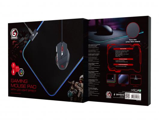 Apšviestas pelės kilimėlis Cablexpert Gembird MP-GAMELED-M 35 cmx25 cm Audinys, guminė puta Juoda