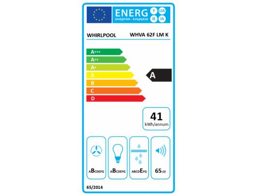 Gartraukis Whirlpool WHVA 62F LM K, montuojamas ant sienos, energijos vartojimo efektyvumo klasė A, plotis 59.8 cm, 485 m³/h, mechaninis, LED, juodas