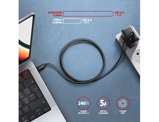 Kabelis AXAGON Male USB Type C 1.5 m Juodas