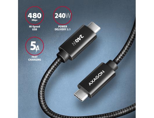 Kabelis AXAGON USB Type C Juodas 2.5 m