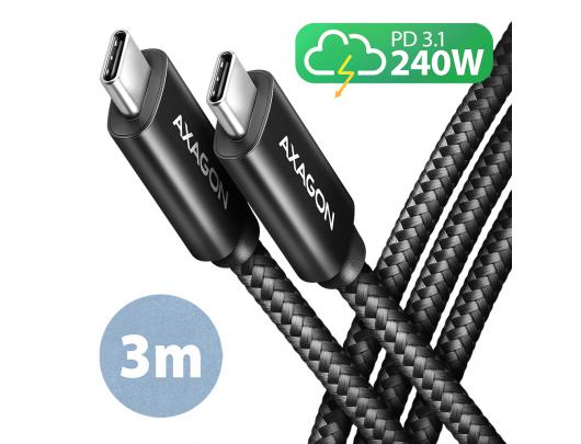 Kabelis AXAGON USB Type C 3 m juodas